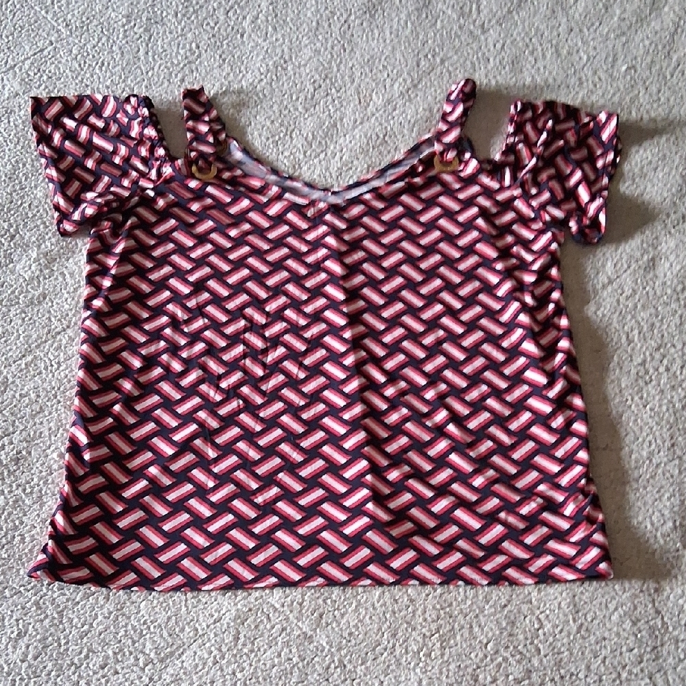 Michael Kors Red and White Geometric Blouse - Picture 6 of 6
